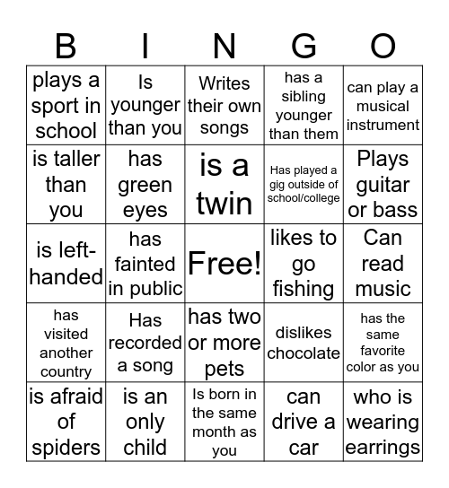 'Find Someone Who' Bingo Card