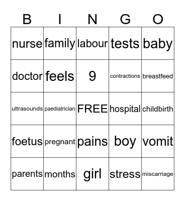 Prenatal Bingo Card