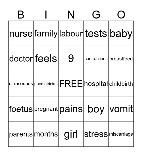 Prenatal Bingo Card