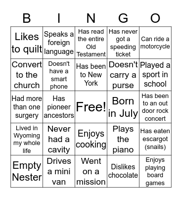 Getting to Know You Bingo Card