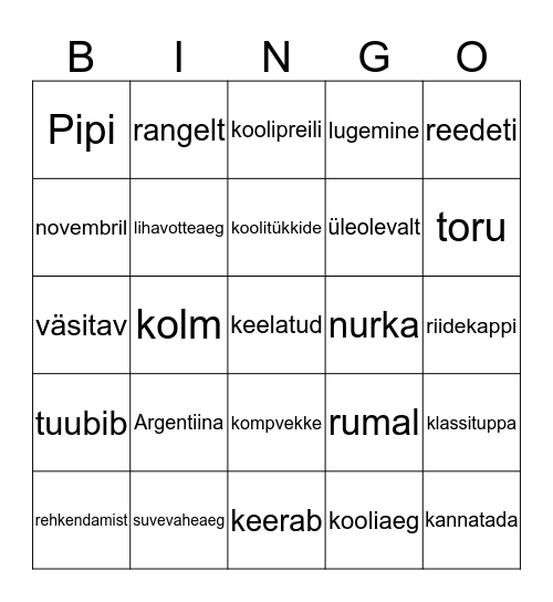 Argentiina kool Bingo Card