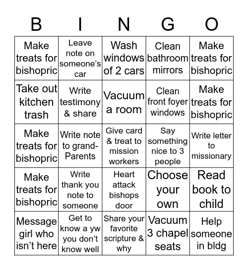 Service Bingo Card