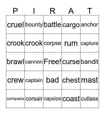 Bubba's Pirate Bingo Card