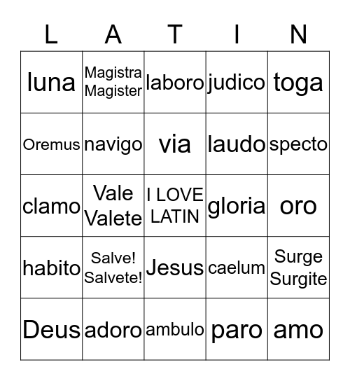 PRIMA LATINA "BINGO" Bingo Card