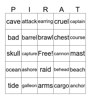 Bubba's Pirates Bingo Card