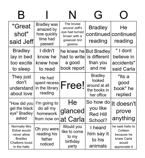 There is a Boy in the Girls' Bathroom: Chapters 30-35 Bingo Card