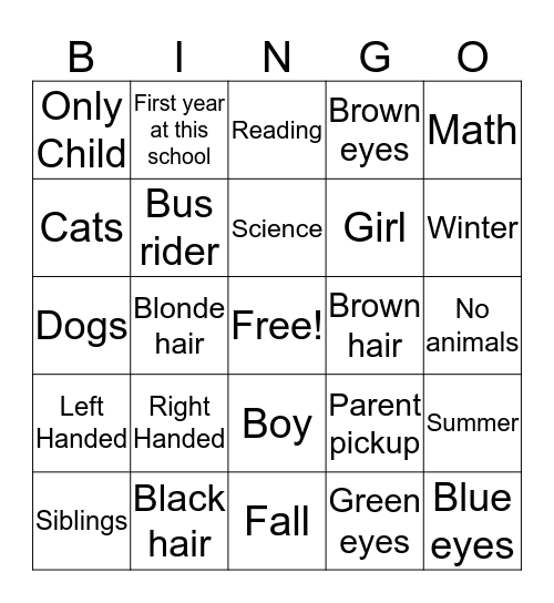 Morning Meeting Bingo Card