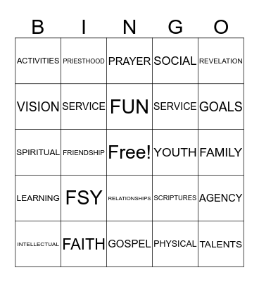 CHILDREN AND YOUTH BINGO Card