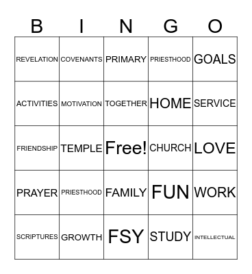 CHILDREN AND YOUTH BINGO Card