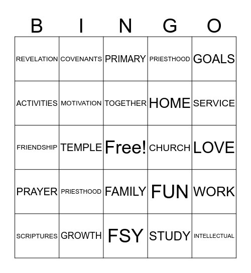 CHILDREN AND YOUTH BINGO Card