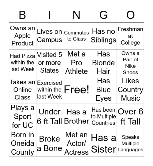 WE-GO Bingo Card