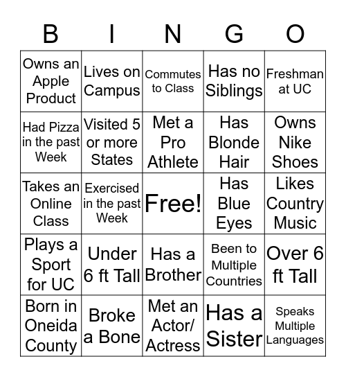 WE-GO Bingo Card