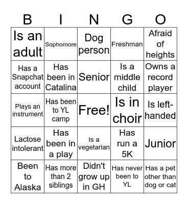 YL Bingo! Bingo Card