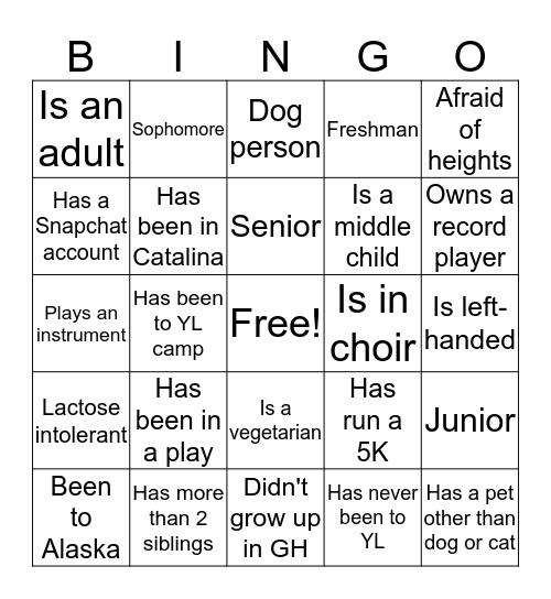 YL Bingo! Bingo Card