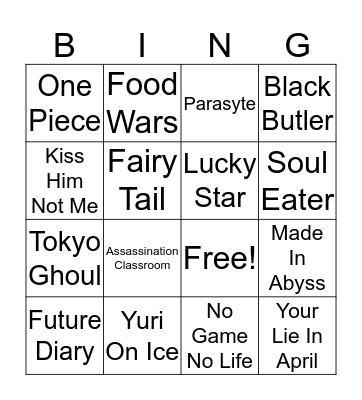 Anime Bingo Card