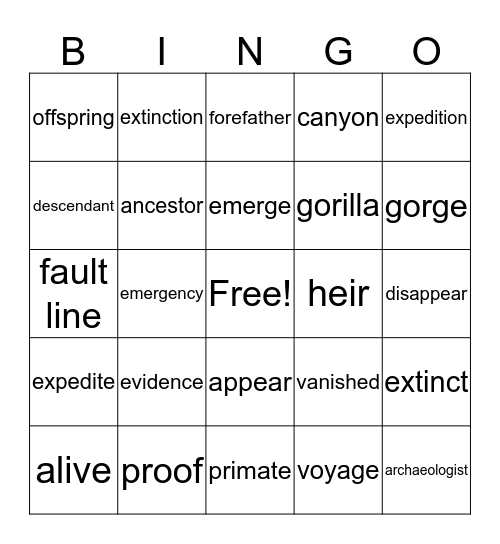 Lucy & The Leakeys Vocabulary Bingo Card