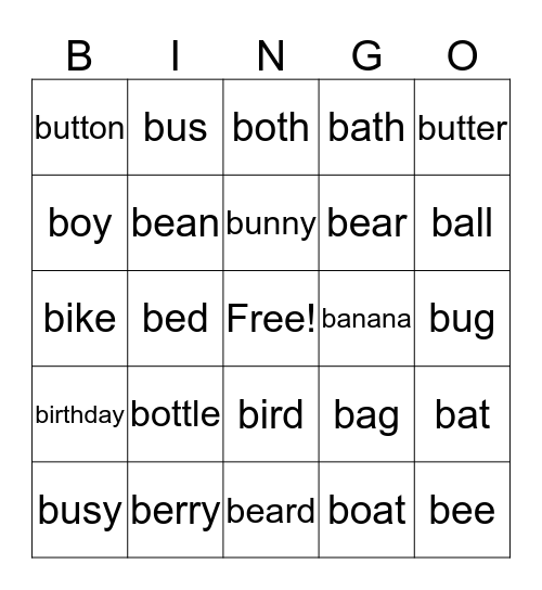 Initial /b/ Bingo Card