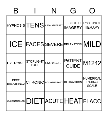PAIN INTERVENTION BINGO Card