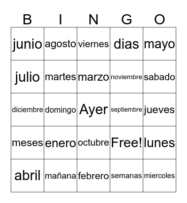 Meses y Dias Bingo Card