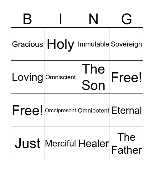 Attributes of God - God is... Bingo Card