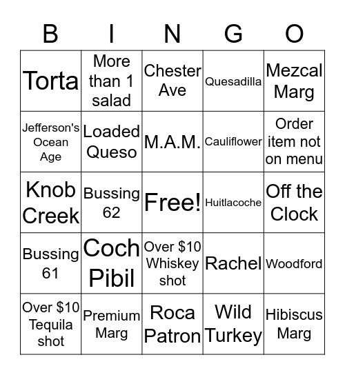 FOH Employee Appreciation Bingo Card