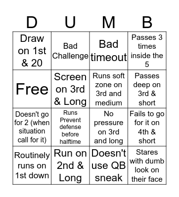 Football Coaches Are Dumb Bingo Card