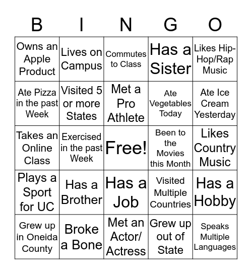 Get to Know Bingo! Bingo Card