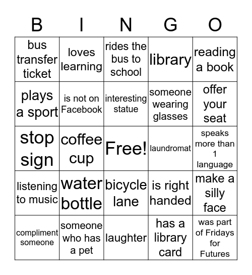 City Bus Bingo Card