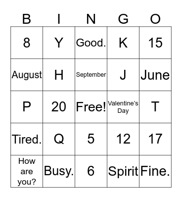 ASL with Grace Bingo Card