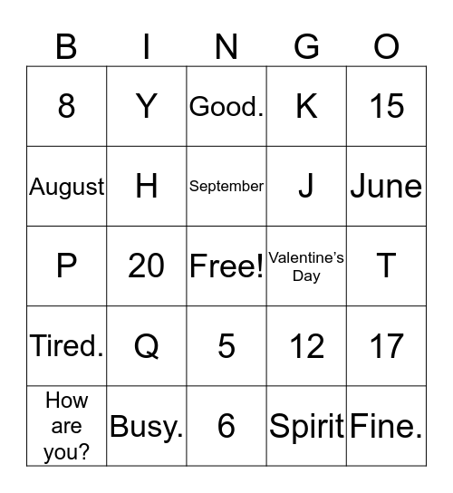 ASL with Grace Bingo Card