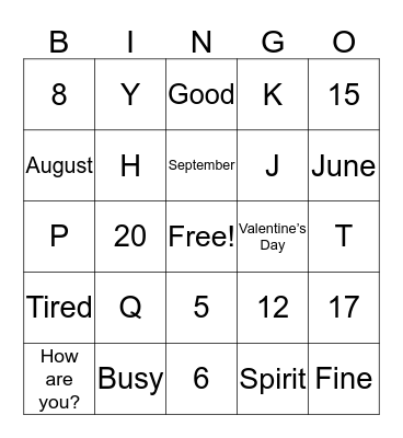 ASL with Grace Bingo Card