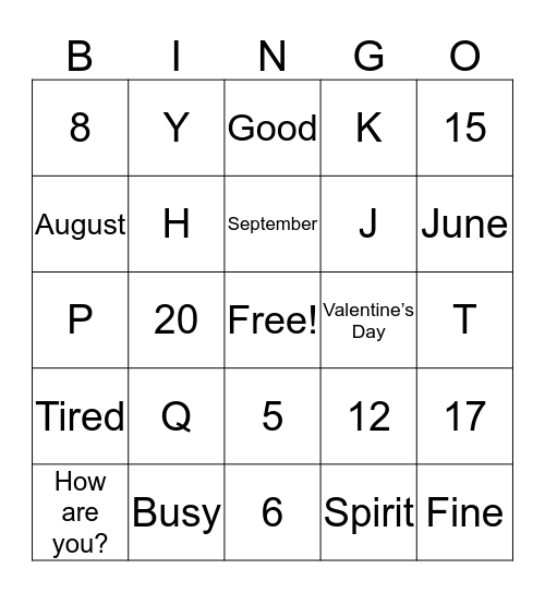 ASL with Grace Bingo Card