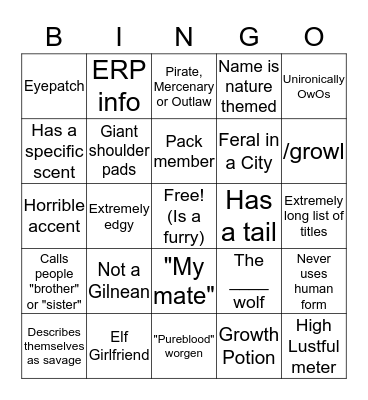 MG Worgen RP Bingo Card