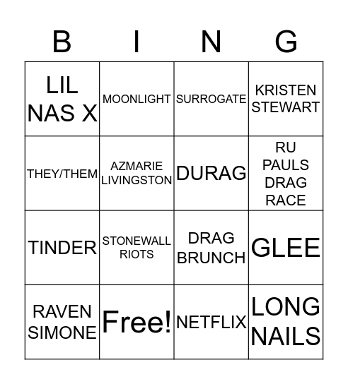 GAY BINGO Card