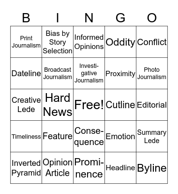 Journalism Review Bingo Card