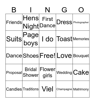 Bridal Shower Bingo Card