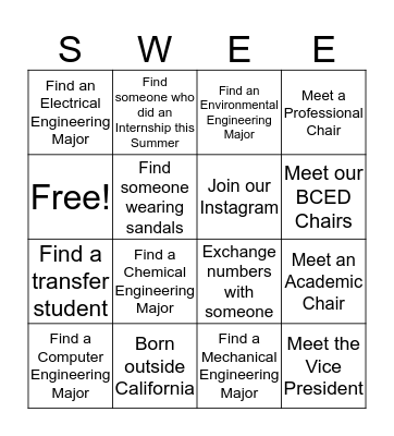 Meet SWE! Bingo Card