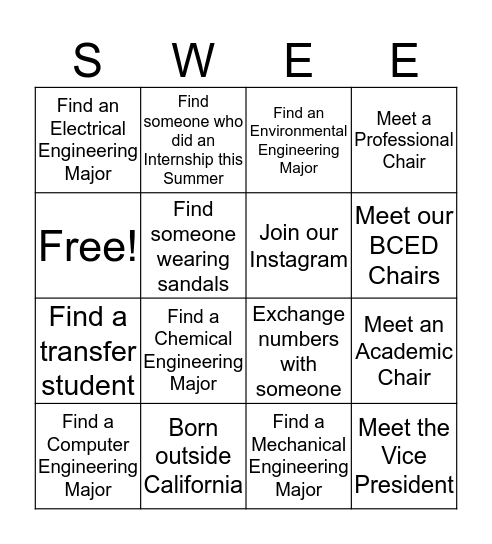 Meet SWE! Bingo Card