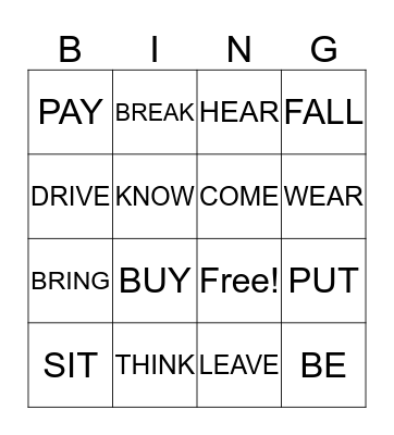 Ir.Verbs Bingo Card
