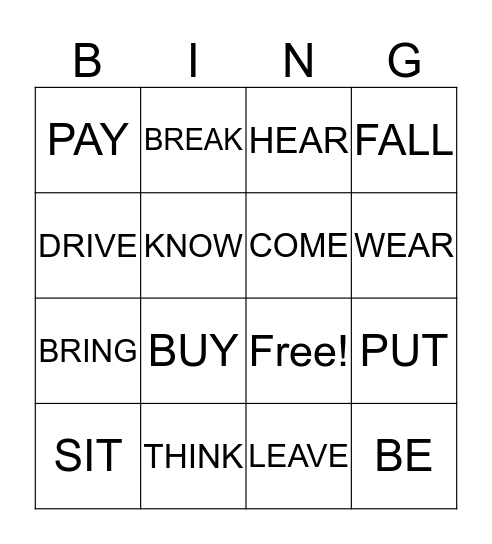Ir.Verbs Bingo Card