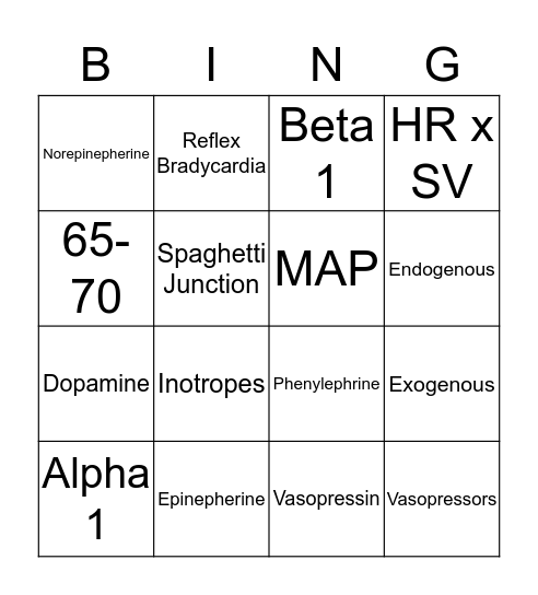 Vasopressors :D Bingo Card