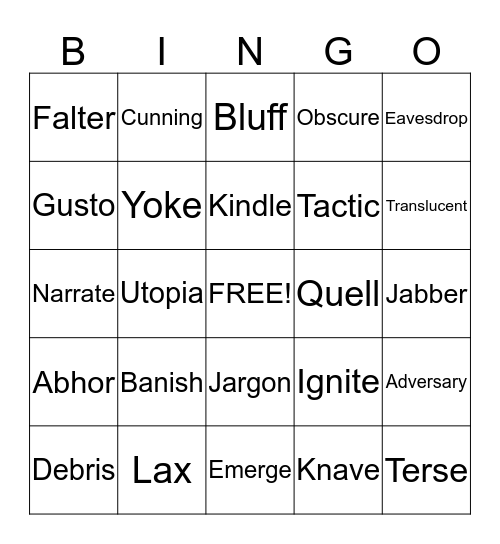 Vocab Bingo Card