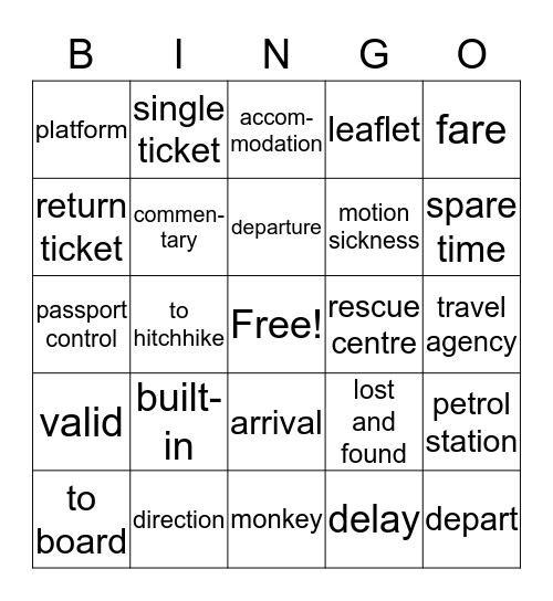 Vocabulary Bingo Card