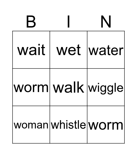 Letter W Bingo Card