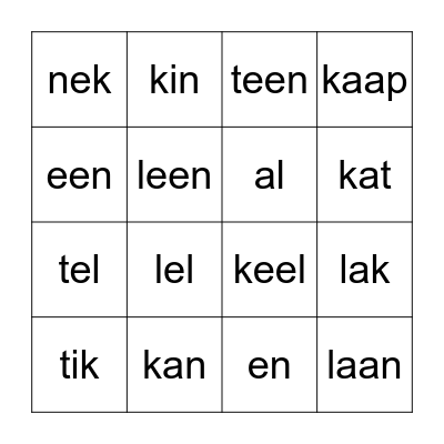 Bingo letters en woorden tot 'aap' Bingo Card