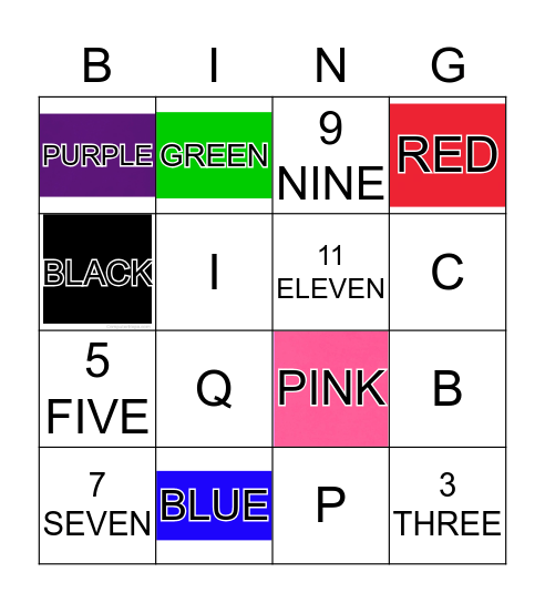 COLOURS AND NUMBERS Bingo Card