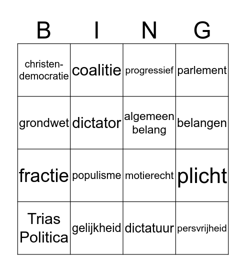 Politiek  Bingo Card