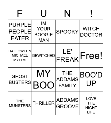 HALLOWEEN SONGS Bingo Card