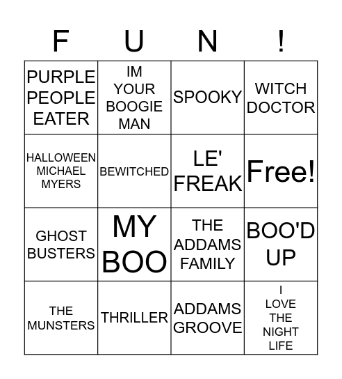 HALLOWEEN SONGS Bingo Card