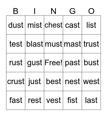 -st words Bingo Card